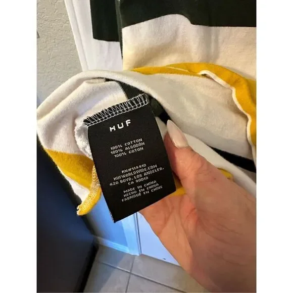 HUF Worldwide Striped Long Sleeve Collared Polo Shirt - Size M - Picture 6 of 8